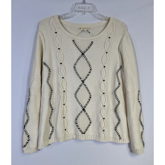 INDIGENOUS Peru Organic Cotton Cable Knit Pullover Sweater Ivory Women’s L - Picture 2 of 11
